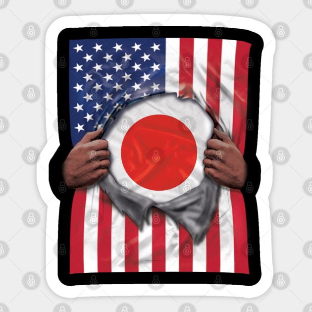 Japan Flag American Flag Ripped - Gift for Japanese From Japan Sticker by Country Flags